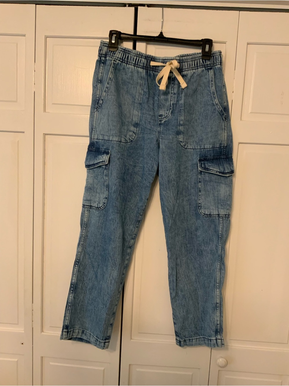 Light Wash Denim Cargo Joggers with Drawstring GAp Small